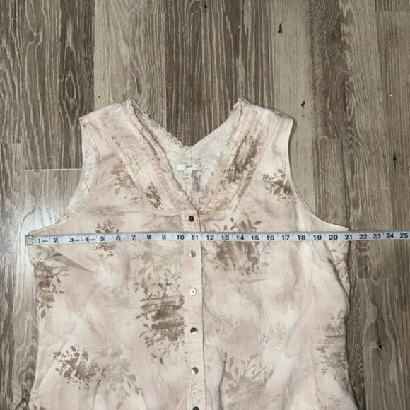 J. JILL 100% Linen Sleeveless Top Beige Florals Hints of Pink Size L - Picture 6 of 7